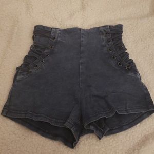 Strappy denim shorts